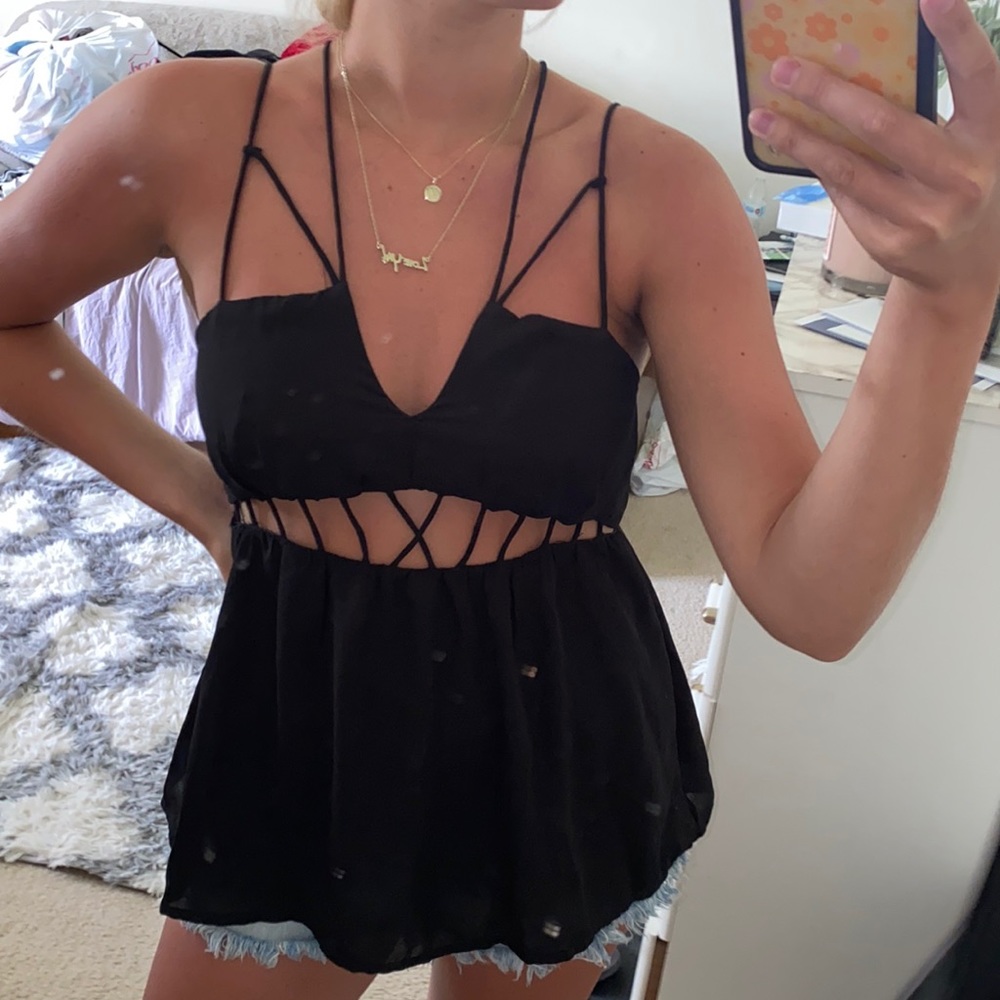 Strapy open black flowy top